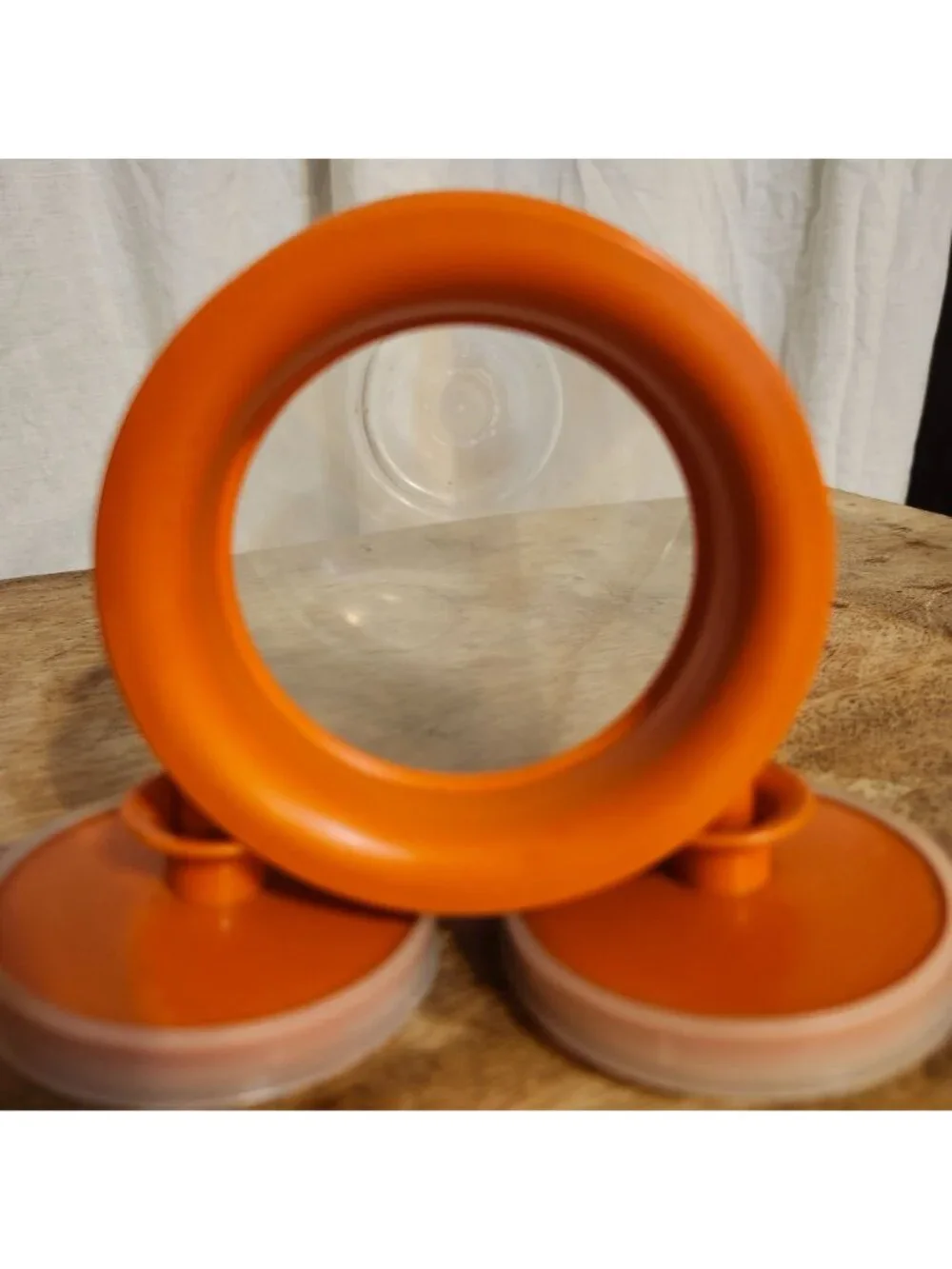 Vintage 70s Tupperware 3 Pc Storage Juice Container Set 1486/262 Harvest Orange